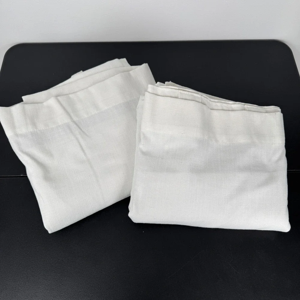 Tahari Home Off White Linen Blend Back Tab Lined Curtain Panels 50x94 Set of 2